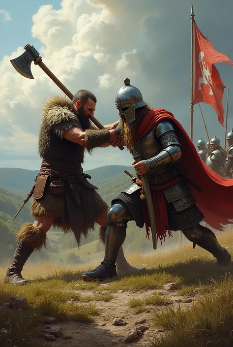 A Viking fighting an Anglo Saxon