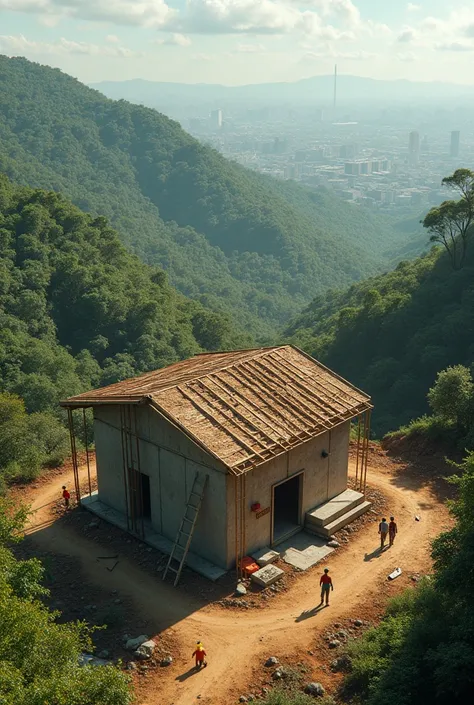 A construction of a simple house on the outskirts of Recife From the point of view of a giant 