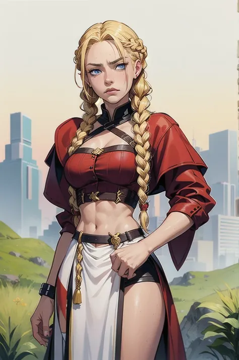 blonde with long hair and red top , with black braids, blond hair with braids, long braid, 2, blonde goddess, braids, braid, hot girl, , young , blonde, light braids and blue eyes, 16 years, hair in braids, felon, contemptuous look, angry, cruel, under-eye...