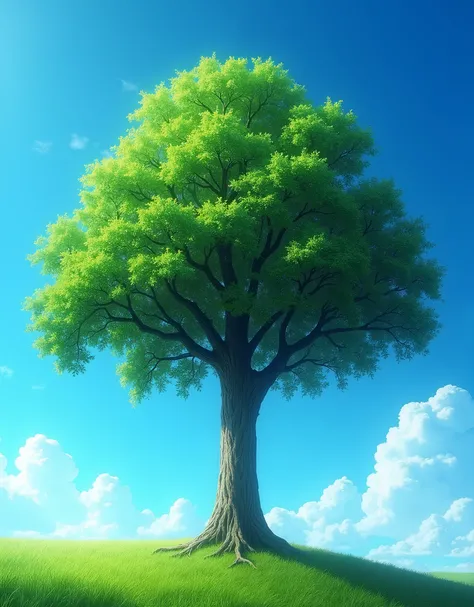 green tree with blue sky on background