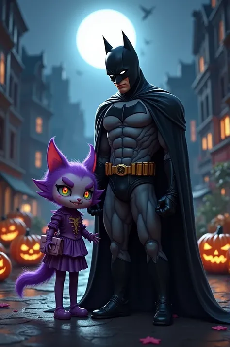 Batman and Kuromi on Halloween having a date