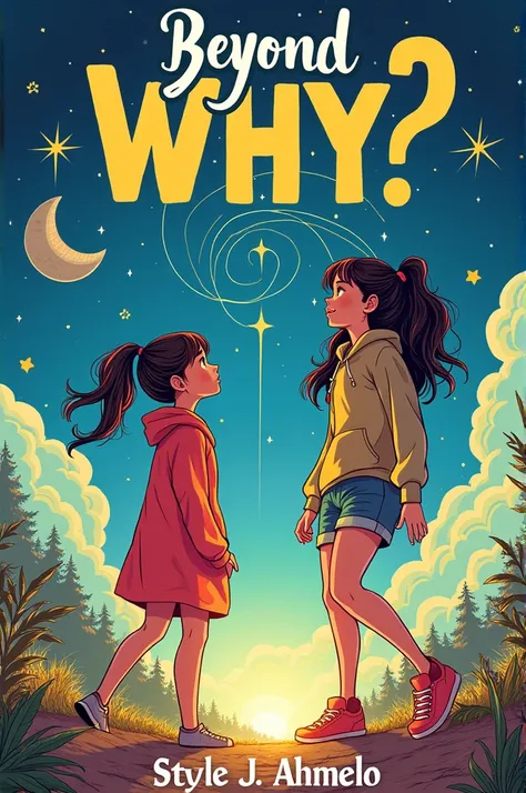 Create the cover of a comic book title "beyond why?"  With two girls on the cover