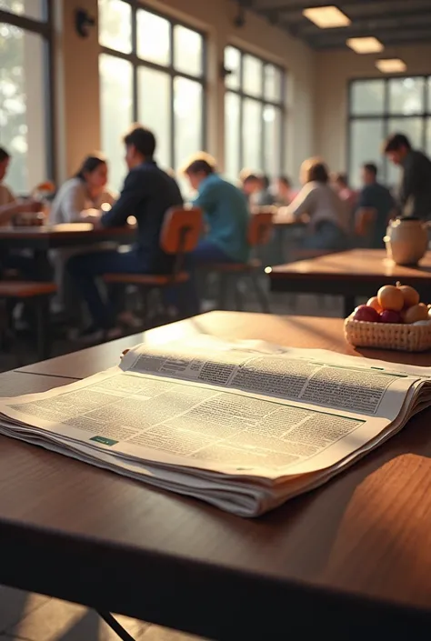 NEWSPAPER on a cafeteria table 