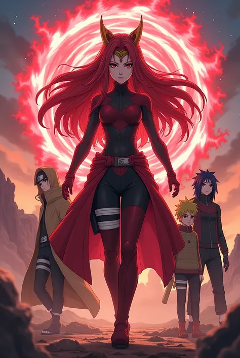 Anime but Real Anime Naruto Wanda Maximoff Red Chaos Magic With A Crown On Her Forehead In The Shape Of A Big M Anime Sasuke And Sakura And Naruto  