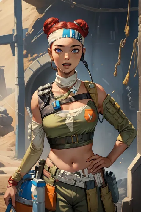 (masterpiece:1.4), (highest quality:1.2), lifeline \(apex legends\), one girl, white skin woman, crop top, removable sleeves, he...