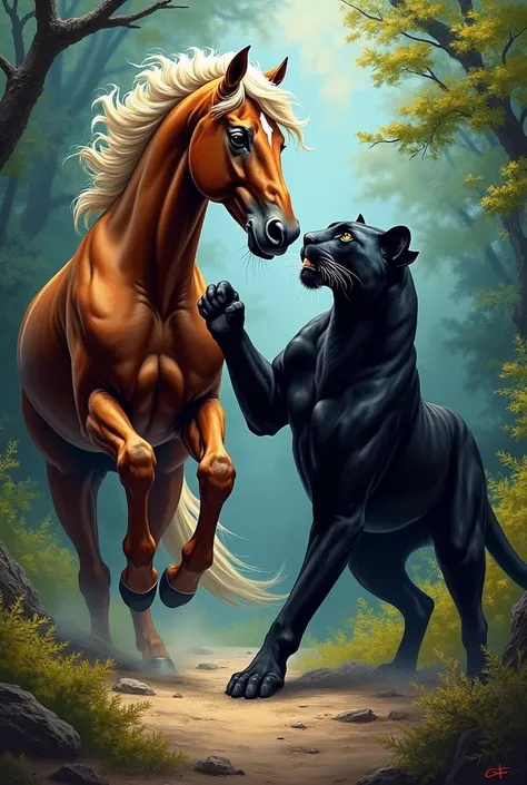 Horse and panther painting 


