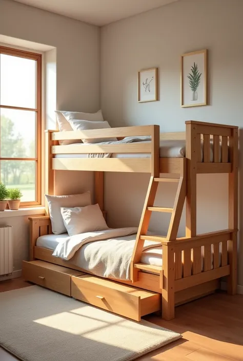 2 bunk beds with ladder drawer