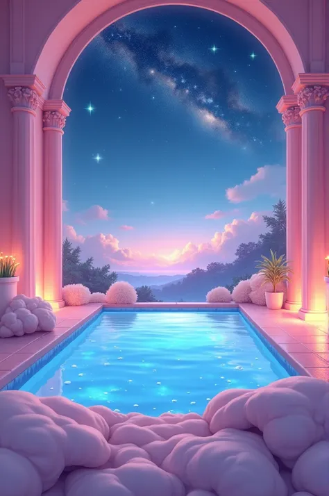 Pink starry sky pool bedroom