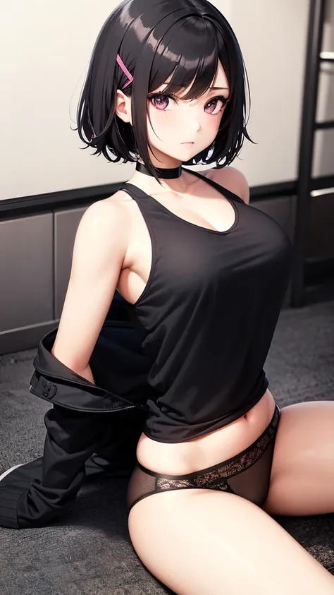  score_9, score_8_up, score_7_up, very aesthetic, source_anime, detailed, high quality, beautiful, masterpiece, detailed eyes, zdyna_posecowboy photo, close up, dynamic angle, lying on the floor, putting her hands on her chest, legs spread, looking at the ...