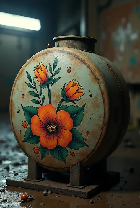 A gas tank with a flower tattoo 