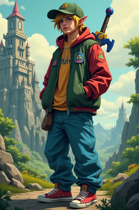 Make Link from The Legend of Zelda with a hip hop outfit and Nintendo 64 graphics 