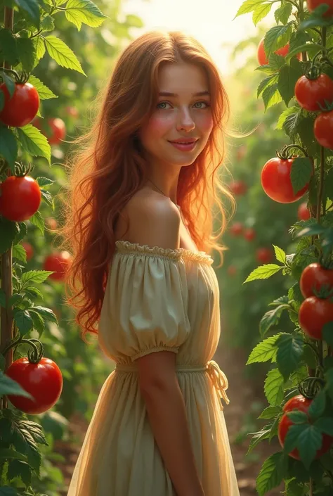 Beautiful girl and Tomatoes trees 