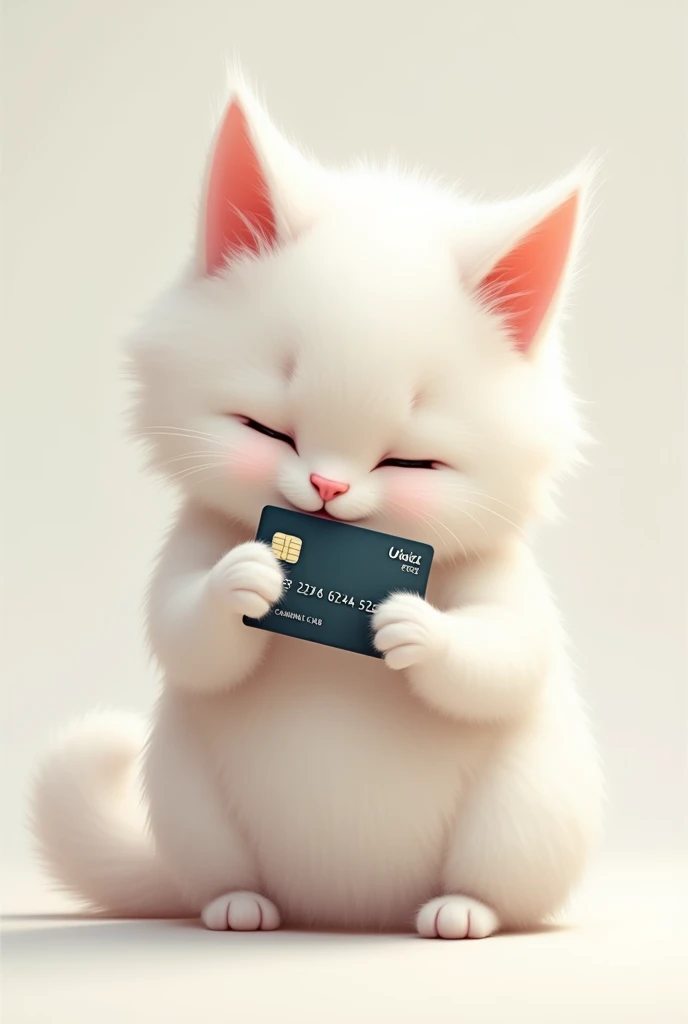 White cat with credit card