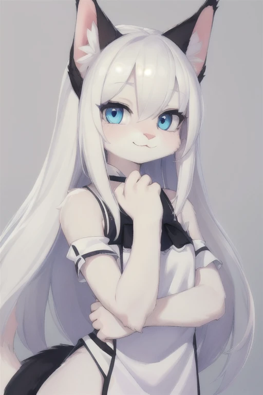 (Empty), ((masterpiece)) , ((best quality)), illustration, hairy, 
Cat, Animal ears, Tail, bodyfur, 1 Girl, Throw, Upper Body, 1 Girl, Solitary, Long hair, White hair, *//*, blue eyes, *//*, White shirt, Looking at the audience, Smile,