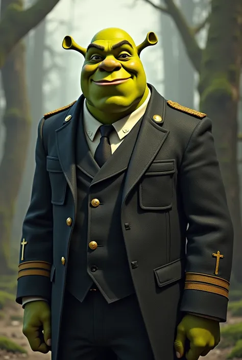 Shrek in uniform and tie