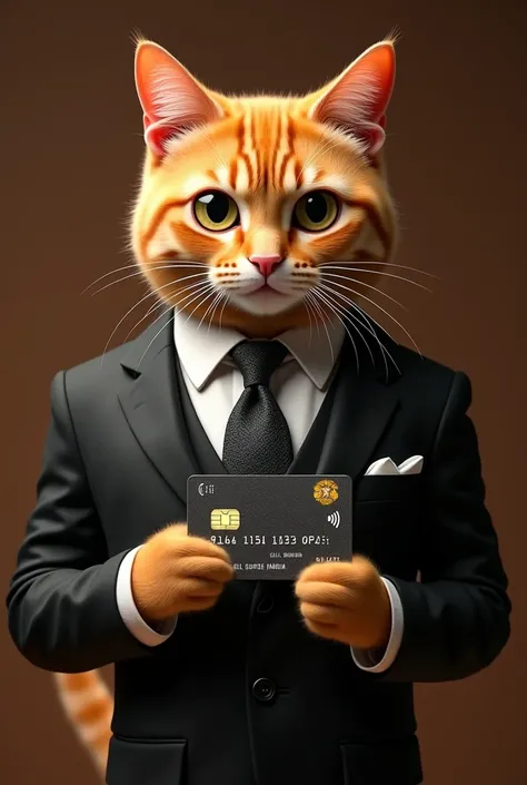 Orange cat in elegant suit with credit card