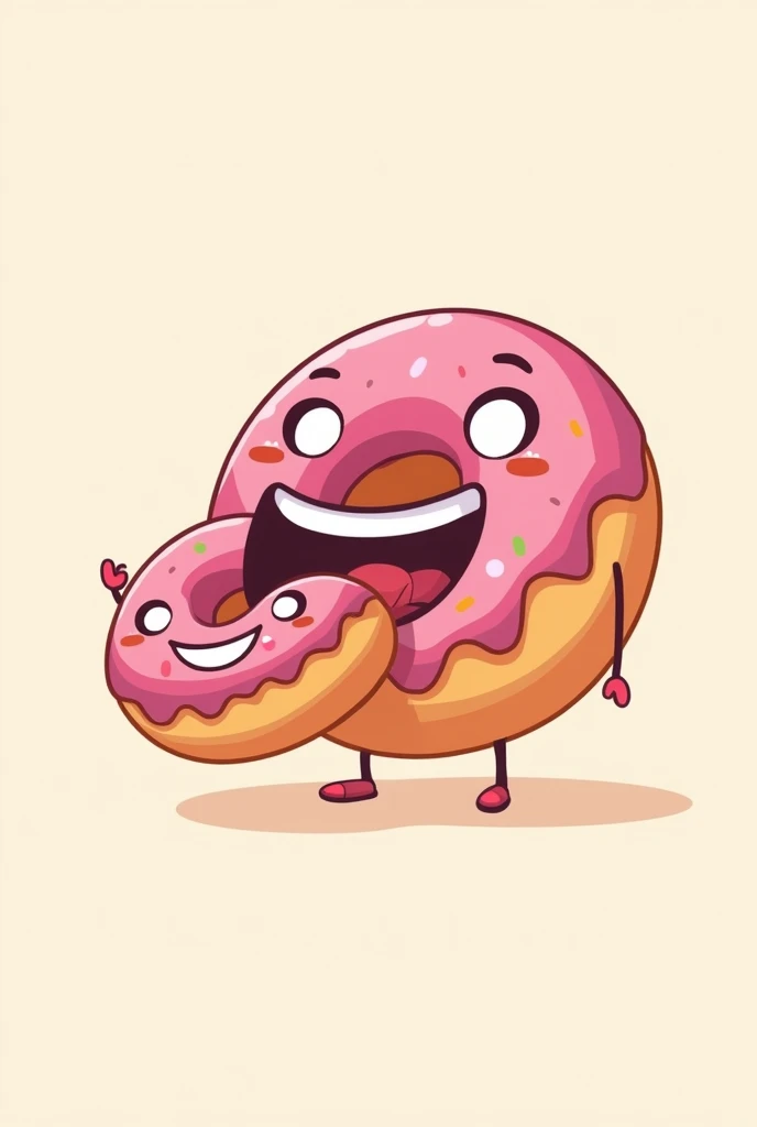 A logo of a donut eating a happy little donut 