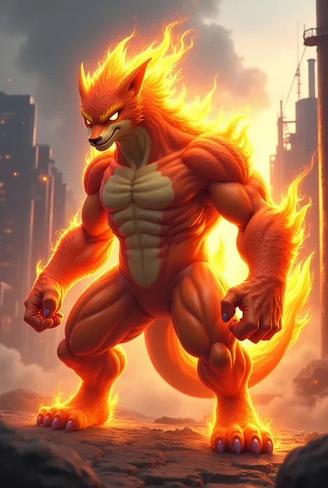 A bipedal fire and fighting type Pokémon. 