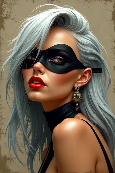 Naughty face, Earrings, Shortcuts, Silver Hair, One-eye eye mask, Speed Line, Ashcan School, Textured skin, 