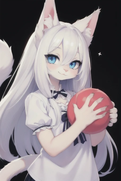 (Empty), ((masterpiece)) , ((best quality)), illustration, hairy, 
Cat, Animal ears, Tail, bodyfur, 1 Girl, Throw, Upper Body, 1 Girl, Solitary, Long hair, White hair, *//*, blue eyes, *//*, White shirt, Looking at the audience, Smile,