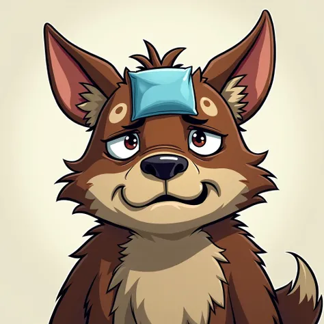 comic mature animal, having a fever, avatar portrait, ice pack on forehead