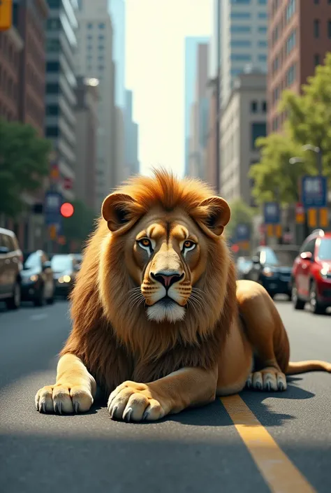 LION LYING IN THE STREET