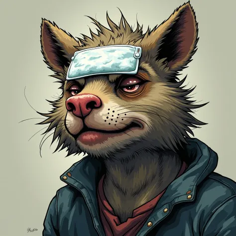 comic mature adult animal, having a fever, avatar portrait, poor, trembling, sweating, ice pack on forehead