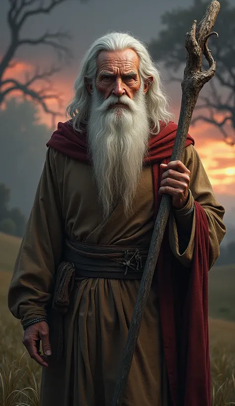 Methuselah
"A very elderly biblical character, Methuselah, is known for being the oldest man mentioned in the Bible. He has a long, white beard down to his waist and equally white hair, with facial features marked by advanced age. His eyes convey wisdom an...