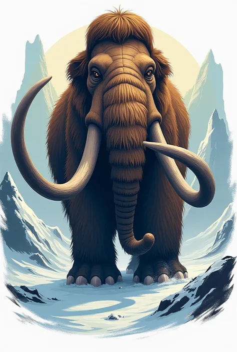 A mammoth with lots of long, strong fur, It&#39;s a logo for a clothing brand, and a cold environment


