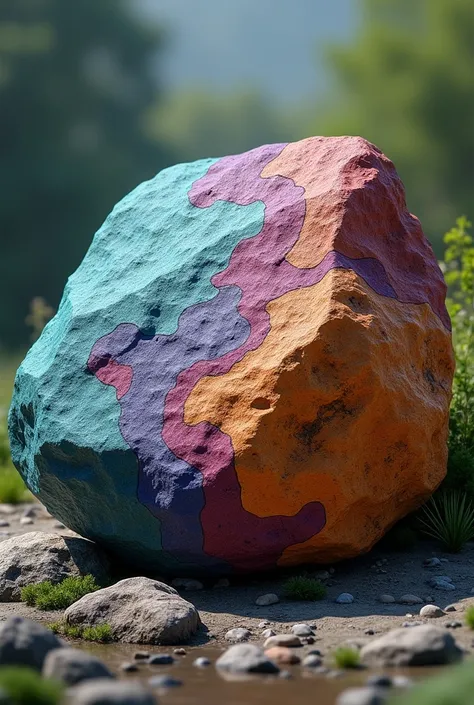 A large stone with 5 colors fused together，Realistic，Rich in details，Best quality 4k，