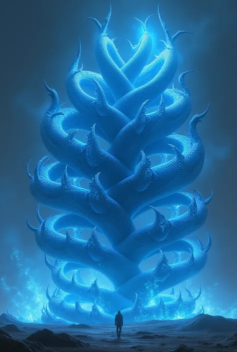 A 10-headed hydra glowing blue with not a single person around