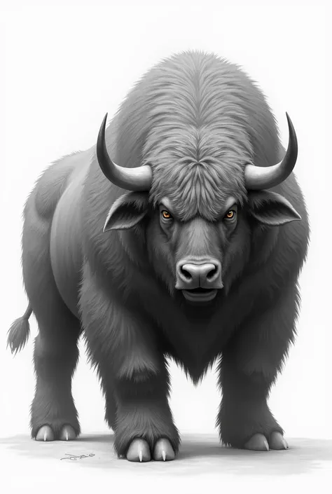 Bull facing forward with head slightly bent down, furry style drawing 
