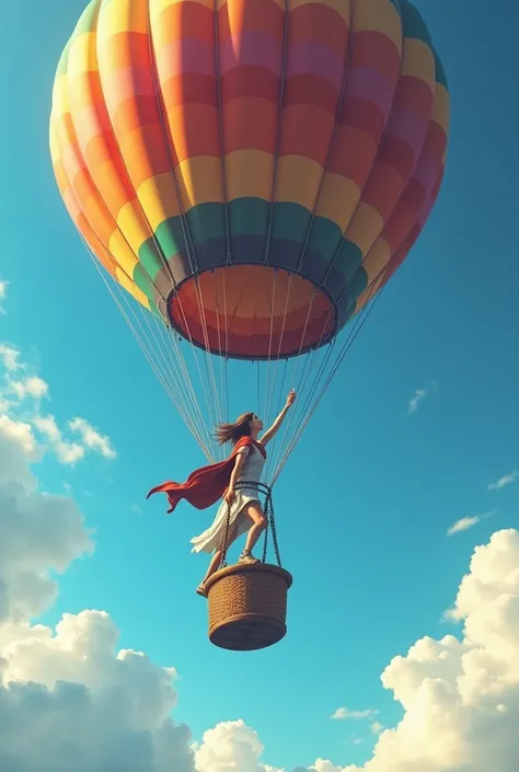 A woman climbing up because of a balloon 4k