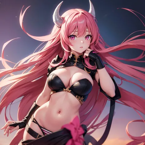 anime girl High resolution, Long hair, breasts, very long hair, horns, pink eyes, High resolution, big breasts, 