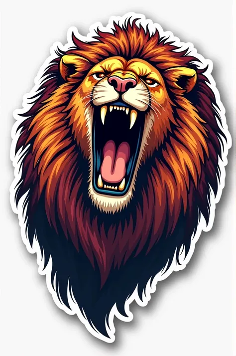  Design a sticker of a lion with its mouth open, letting out a powerful roar, symbolizing strength and courage