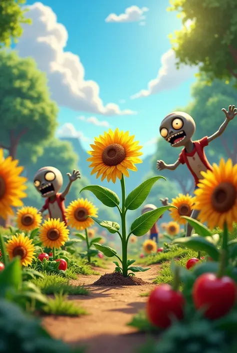 Animated image that are related to plants vs Zombie game. Including stunning background 