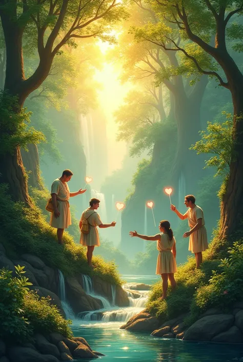 An inspiring image of humanity fulfilling its true purpose of stewardship, care, and love. The world is vibrant and alive, with people nurturing the Earth, helping one another, and living in peaceful coexistence. The atmosphere is serene and connected, wit...