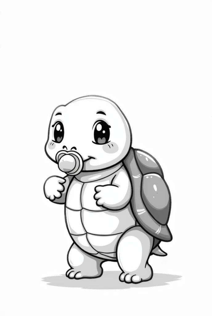 I would like a black and white animated standing baby turtle with a pacifier