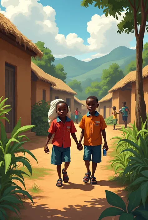 In a small village in Sierra Leone.

Mar and Joseph went to school and helped their parents with chores.