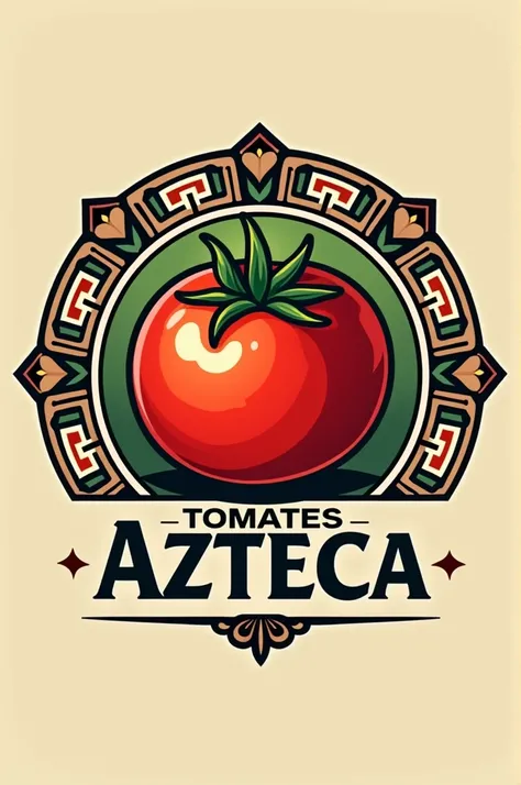 Create a logo for Tomates Azteca: The ancestral flavor in every bite." The logo must have the slogan and something related to tomatoes and Aztec culture.