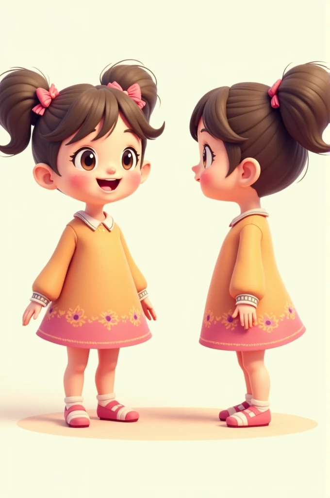 I cute cartoon girl front and side view