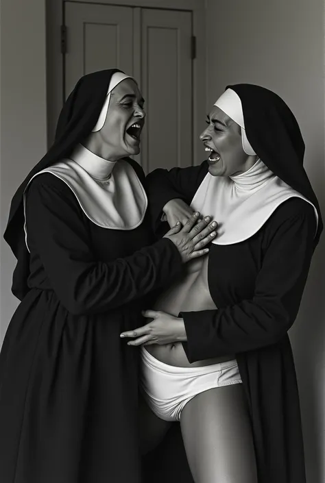 Two nuns having a fight in their underwear 