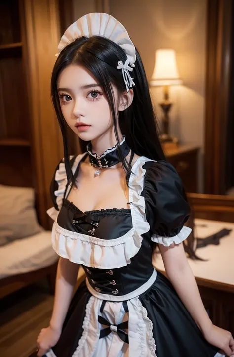 wearing the cutest gothic maid outfit in the world,z cup big,sculpted models are fascinating, (1 girl:1.3)、realistic photos、phot...