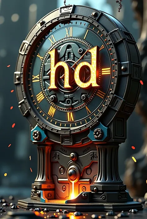 create me a three-dimensional clock and a logo with the letters "HD" and a slogan that says "Stories of destiny"