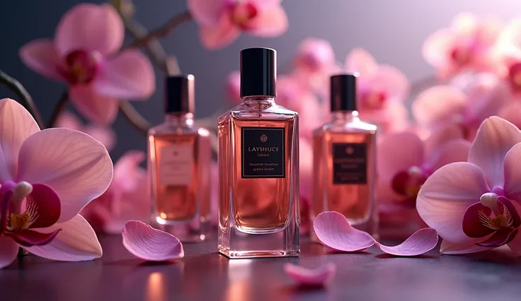 Unique unnamed perfumes with orchids in the background
