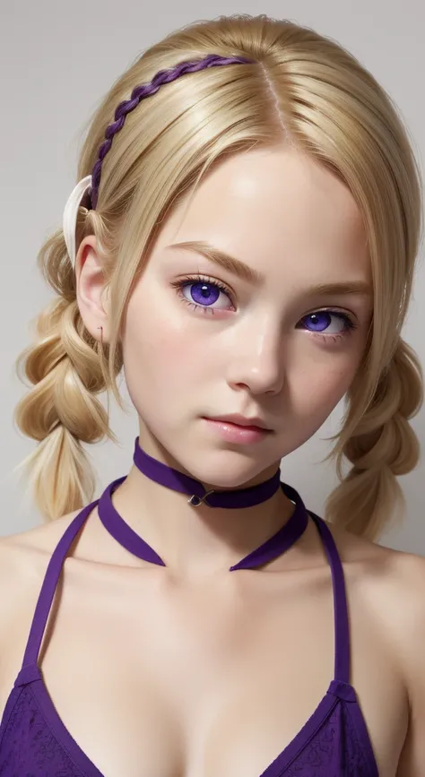 UHD, masterpiece, accurate, textured skin, anatomically correct, super detail, high details, high quality, highres, best quality, a cute girl, blonde hair, purple color eyes, slim, teenage, short twin tail hair,