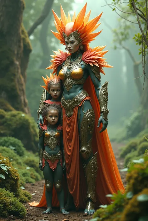 Humanoid warrior flower with her children