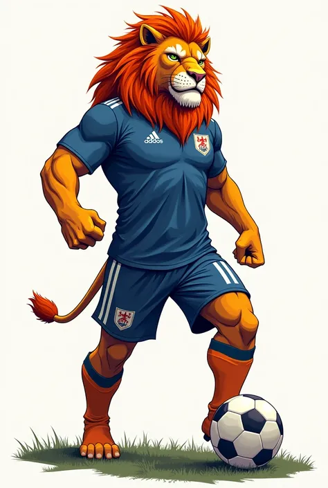 Lion soccer player blue and orange drawing
