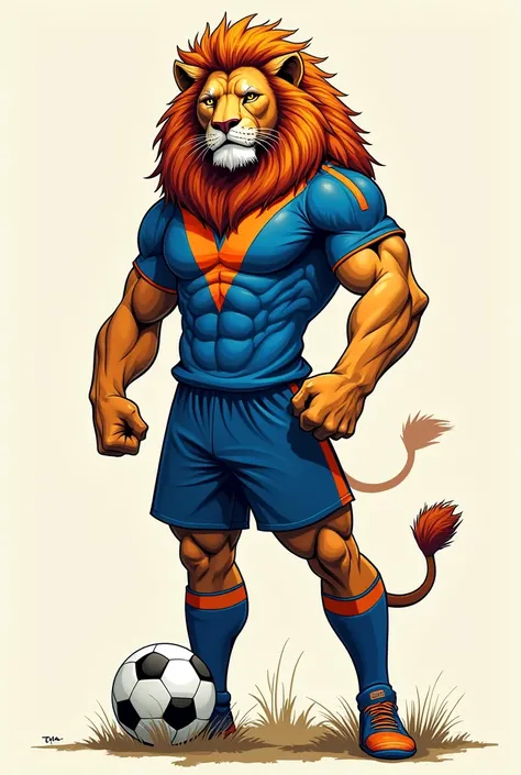 Lion soccer player blue and orange drawing
