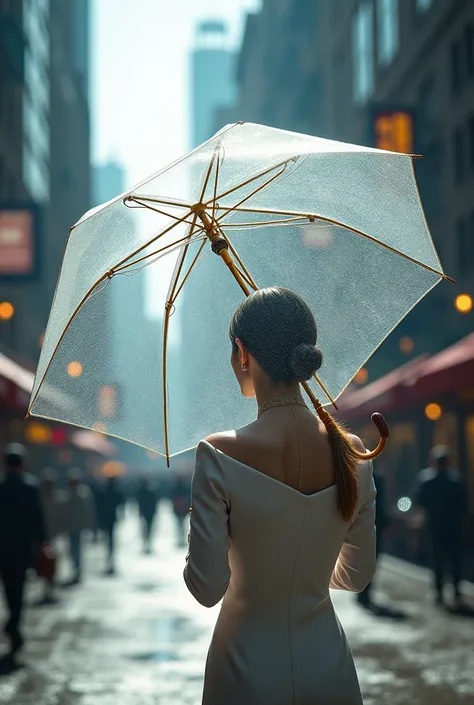 Transparent umbrella with the possibility of expansion,  stable with holes for wind to pass through and luxurious